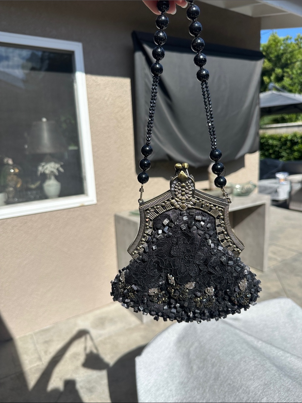 Vintage-Inspired Black Beaded Evening Bag